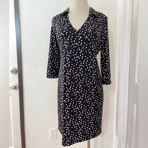 Liz Lange Black White Polka Dot Collared V-Neck Breastfeeding Friendly Dress